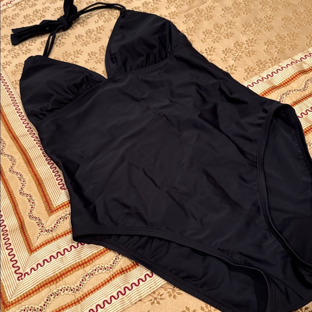 Bleu Rod Beattie Black Halter One-Piece Suit, Back Cross-straps, Nylon Blend, 6